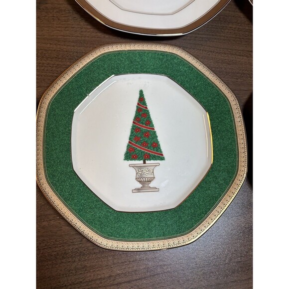 Mikasa 9" Plates Holly Ornament Topiary Trees Set of 5 Variety Christmas Holiday - Picture 4 of 12